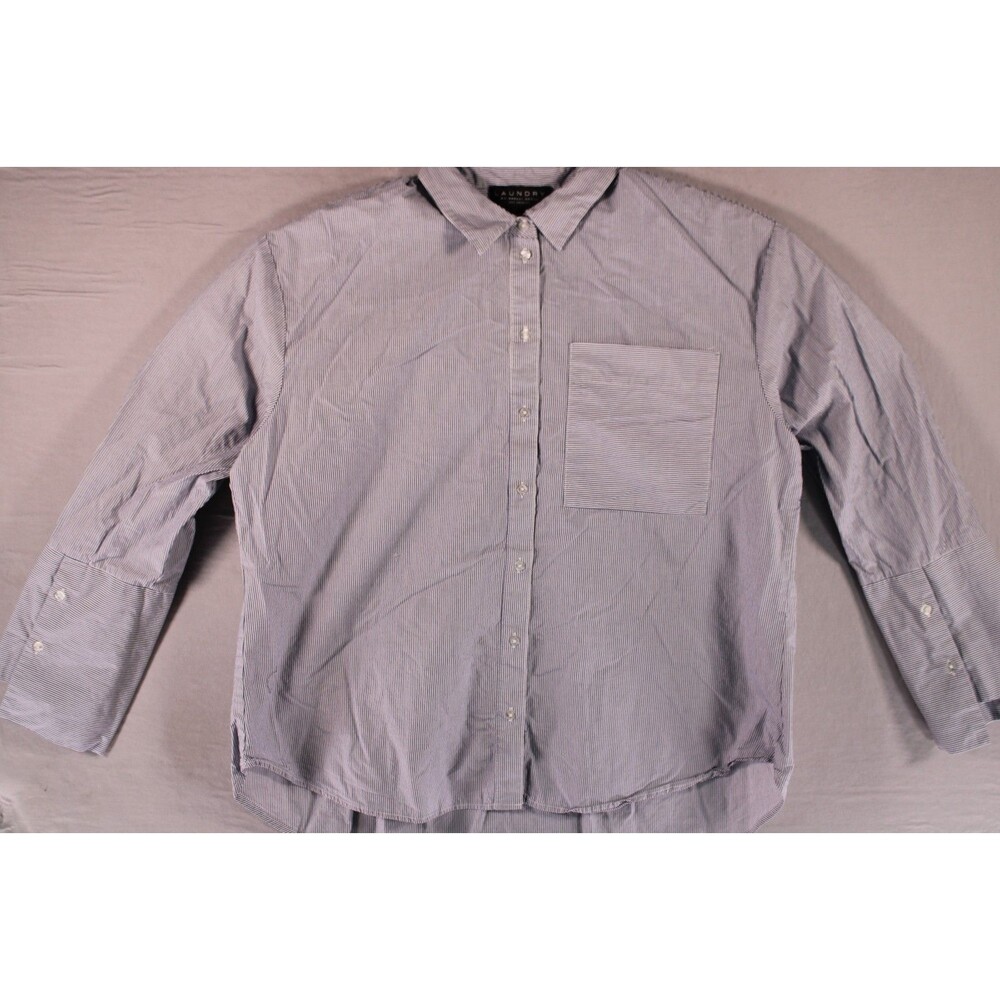 Laundry by Shelli Segal Womens L Blue White Striped Cotton Button Up Shirt